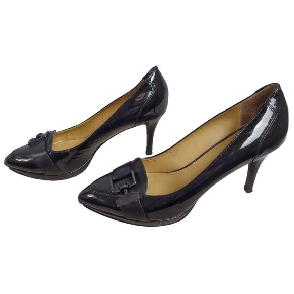 JOAN & DAVID Black Buckle Stiletto Heels Size 8 Platform Workwear Career Classic - Picture 3 of 16